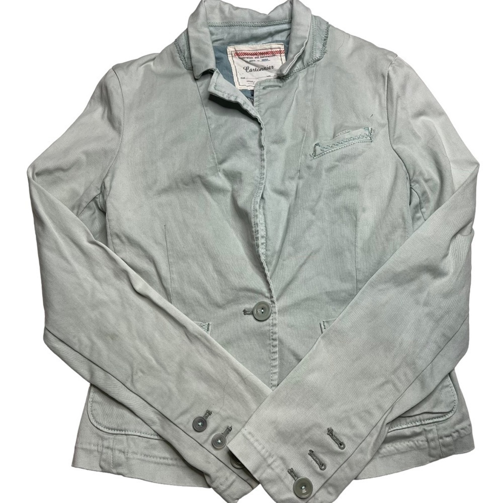 Anthro Cartonnier Light Green Blazer Jacket Size Small Long Sleeve Collared